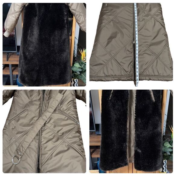 Bogner Reversible Faux Fur Quilted Trench Coat Sz 6 - Picture 12 of 15